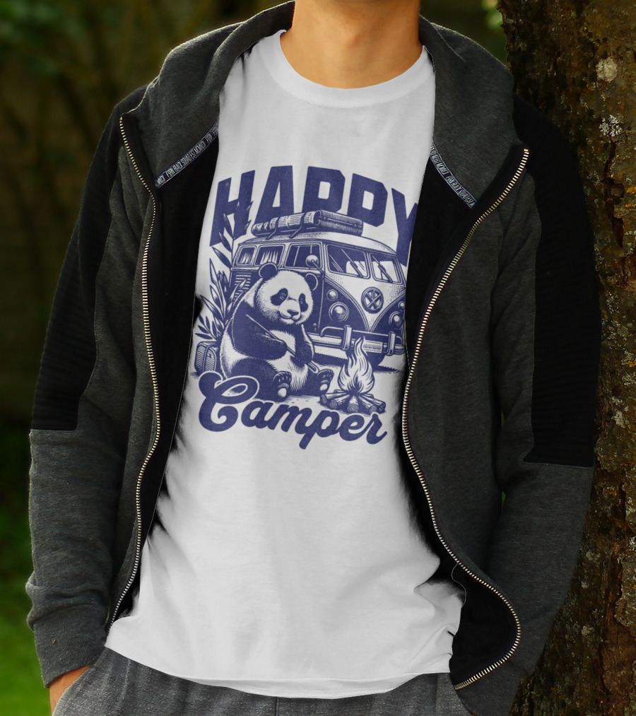 Happy Camper Panda By Van And Campfire Vintage T-Shirt
