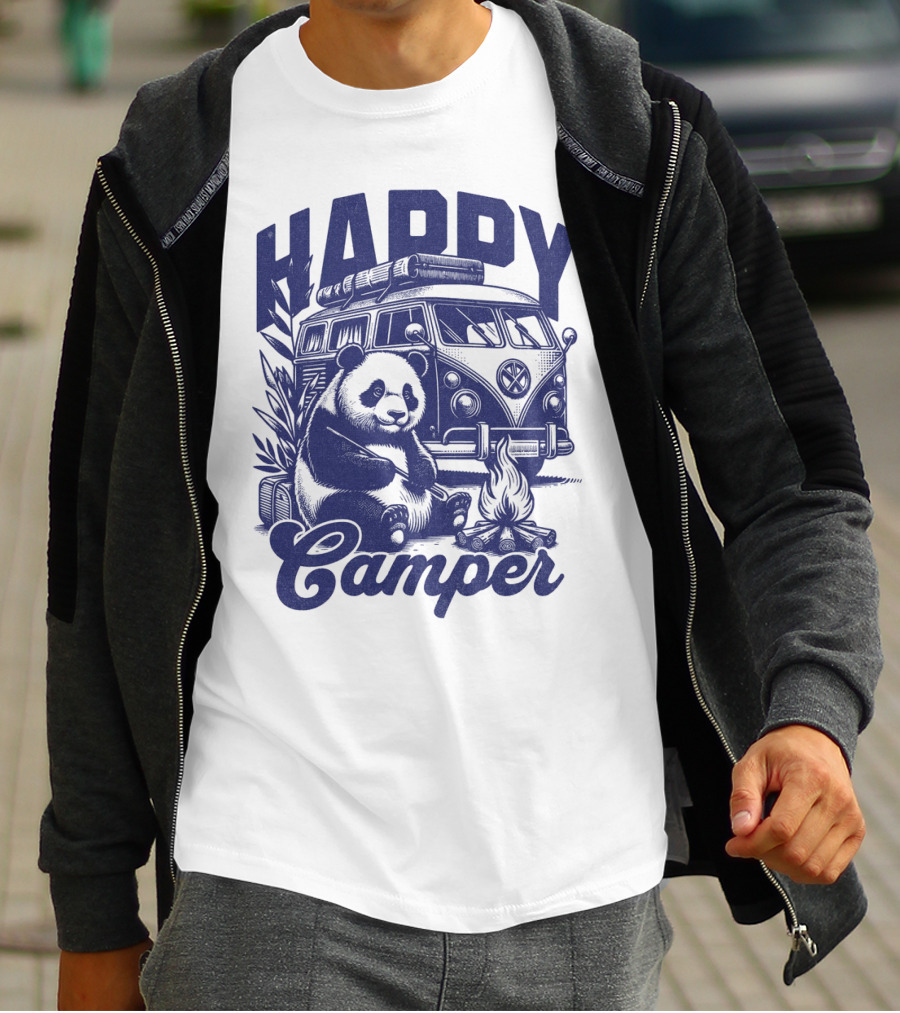 Happy Camper Panda By Van And Campfire Vintage T-Shirt