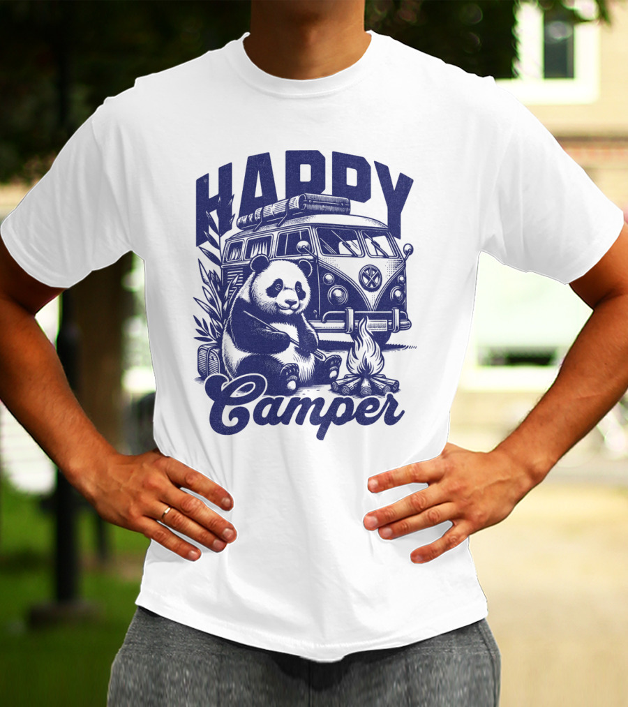 Happy Camper Panda By Van And Campfire Vintage T-Shirt