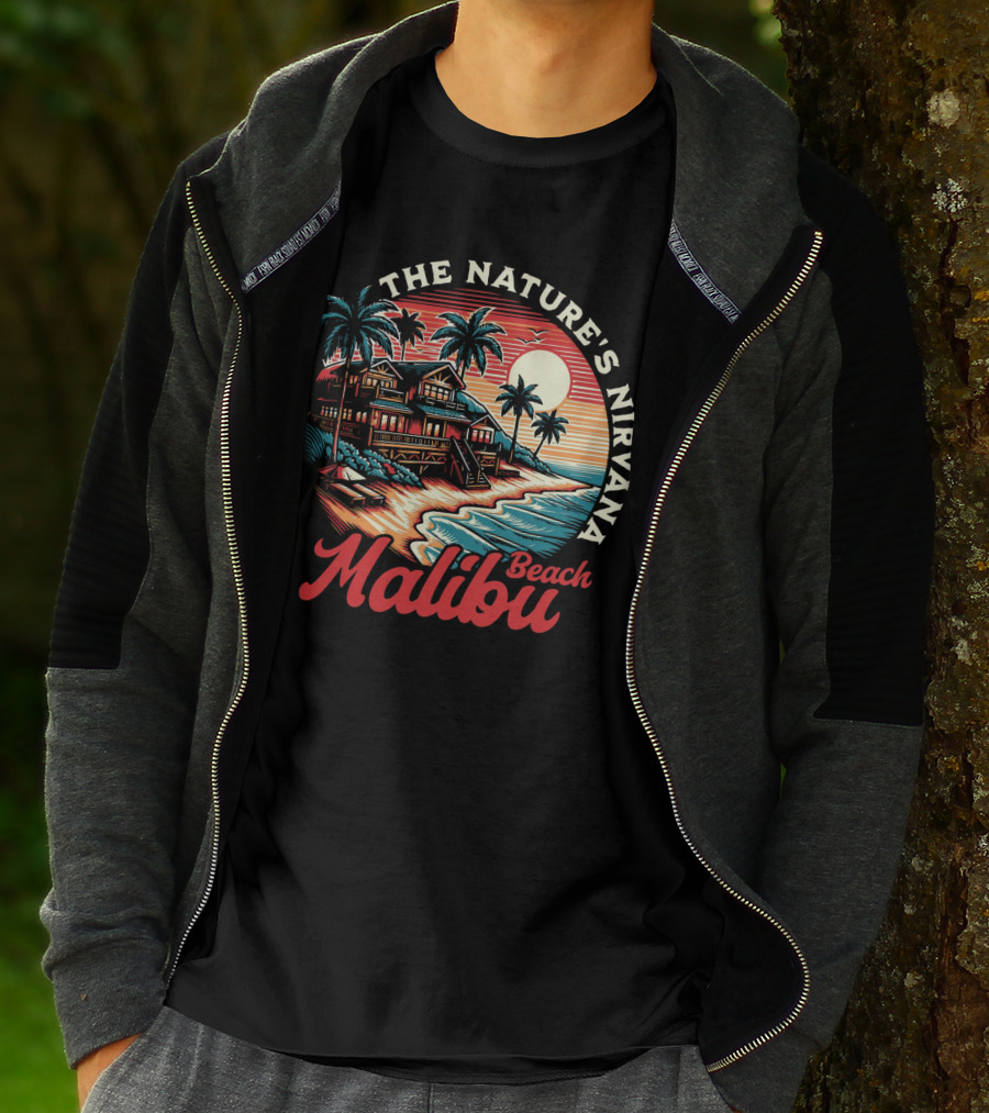 The Nature's Nirvana Malibu Beach Retro Sunset Scene T-Shirt