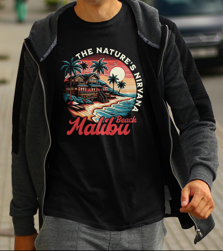 The Nature's Nirvana Malibu Beach Retro Sunset Scene T-Shirt