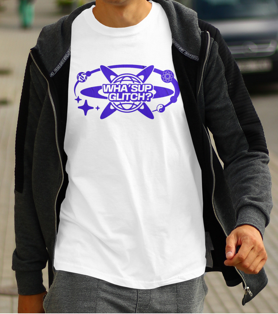 WHA'SUP GLITCH YNOT2K Retro Tech Atomic Globe T-Shirt