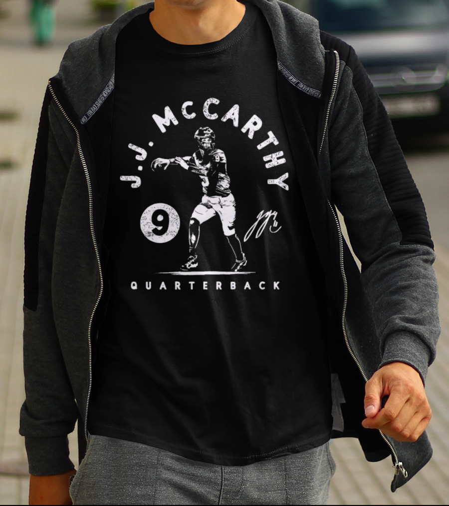 J.J. McCarthy Quarterback 9 Signature Football Player T-Shirt