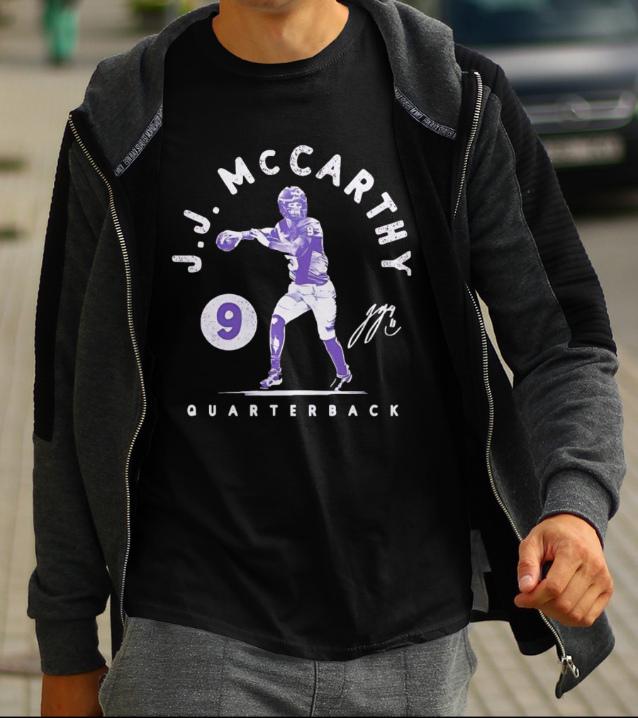 J.J. McCarthy Quarterback 9 Signature Football T-Shirt