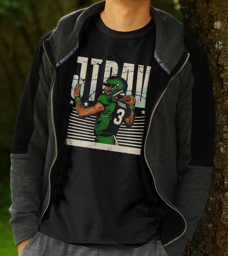 Jordan Travis New York Jets Football Cartoon Graphic Retro Style Football Jersey Number 3 T-Shirt