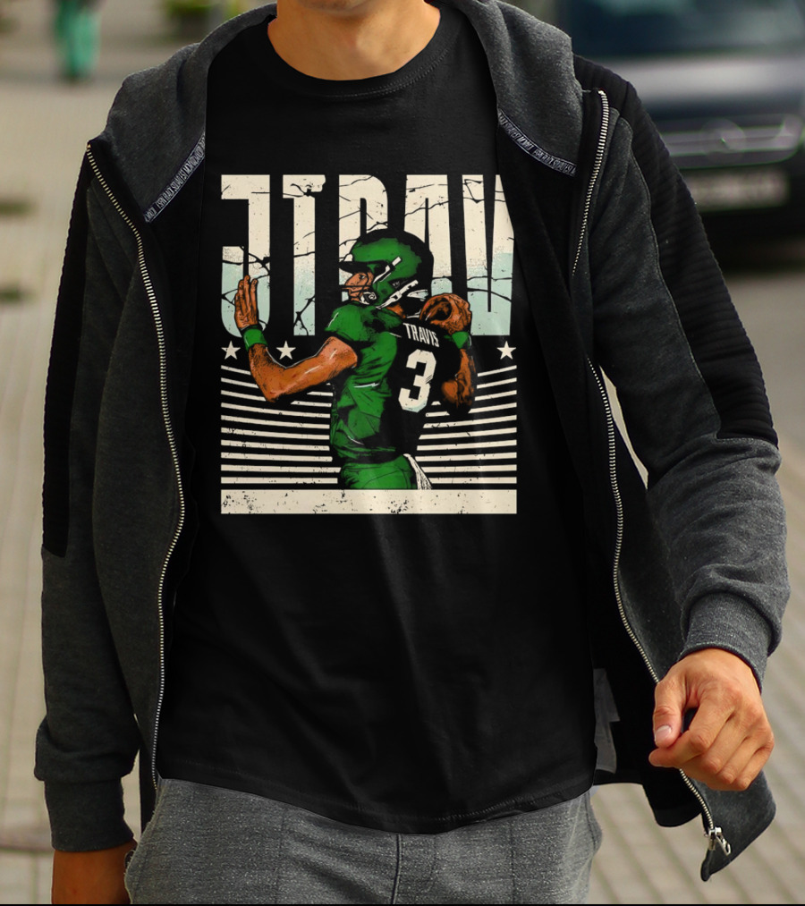 Jordan Travis New York Jets Football Cartoon Graphic Retro Style Football Jersey Number 3 T-Shirt