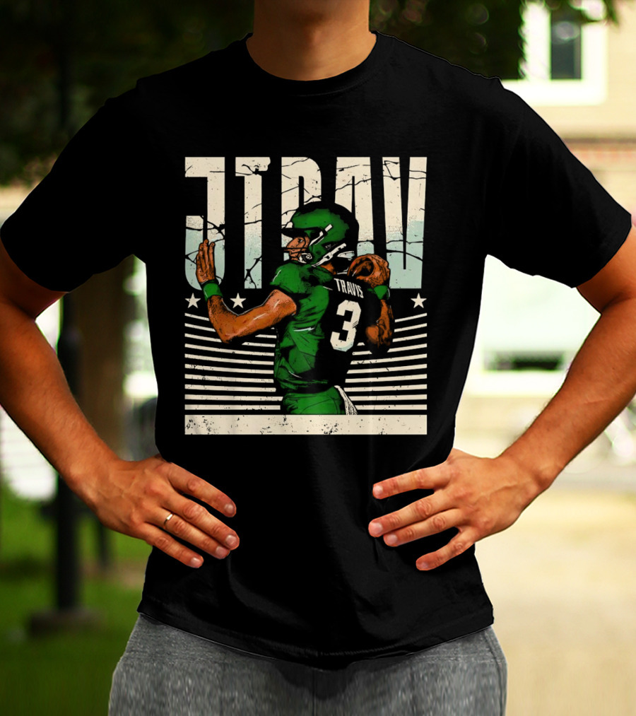 Jordan Travis New York Jets Football Cartoon Graphic Retro Style Football Jersey Number 3 T-Shirt