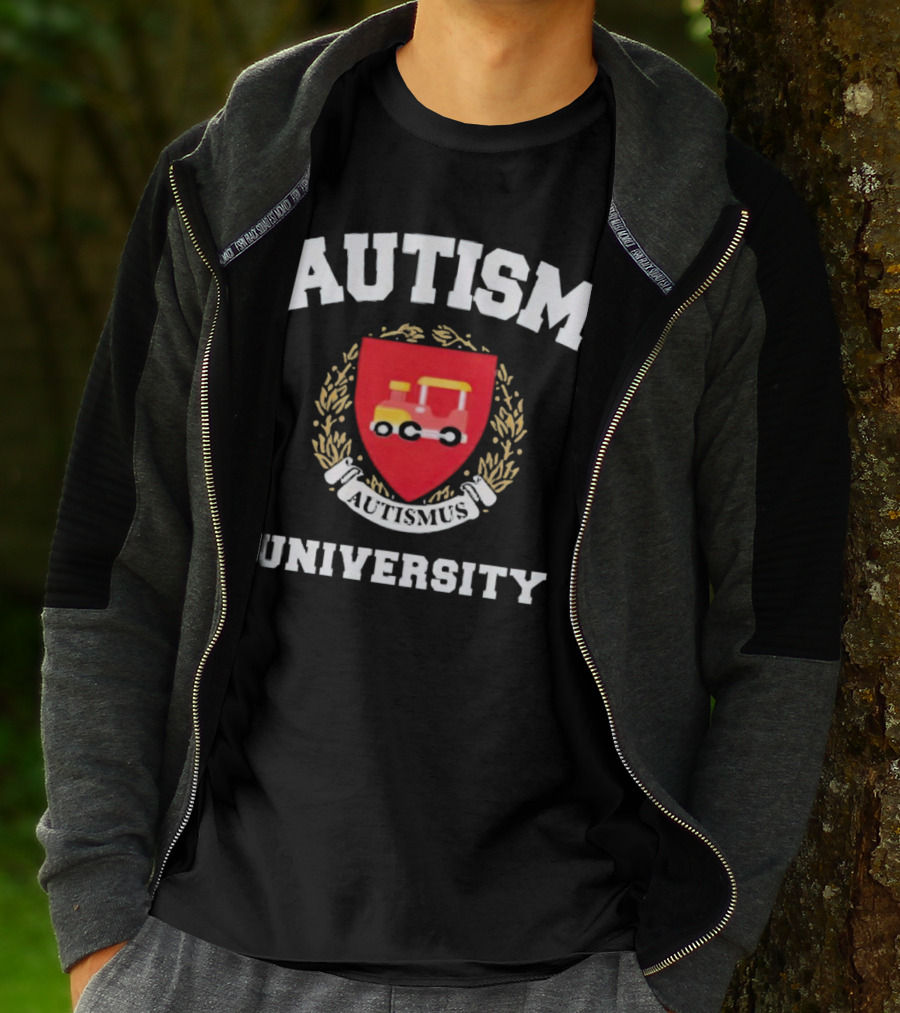 Autismus University Autism Joke Shield With Toy Car Crest T-Shirt