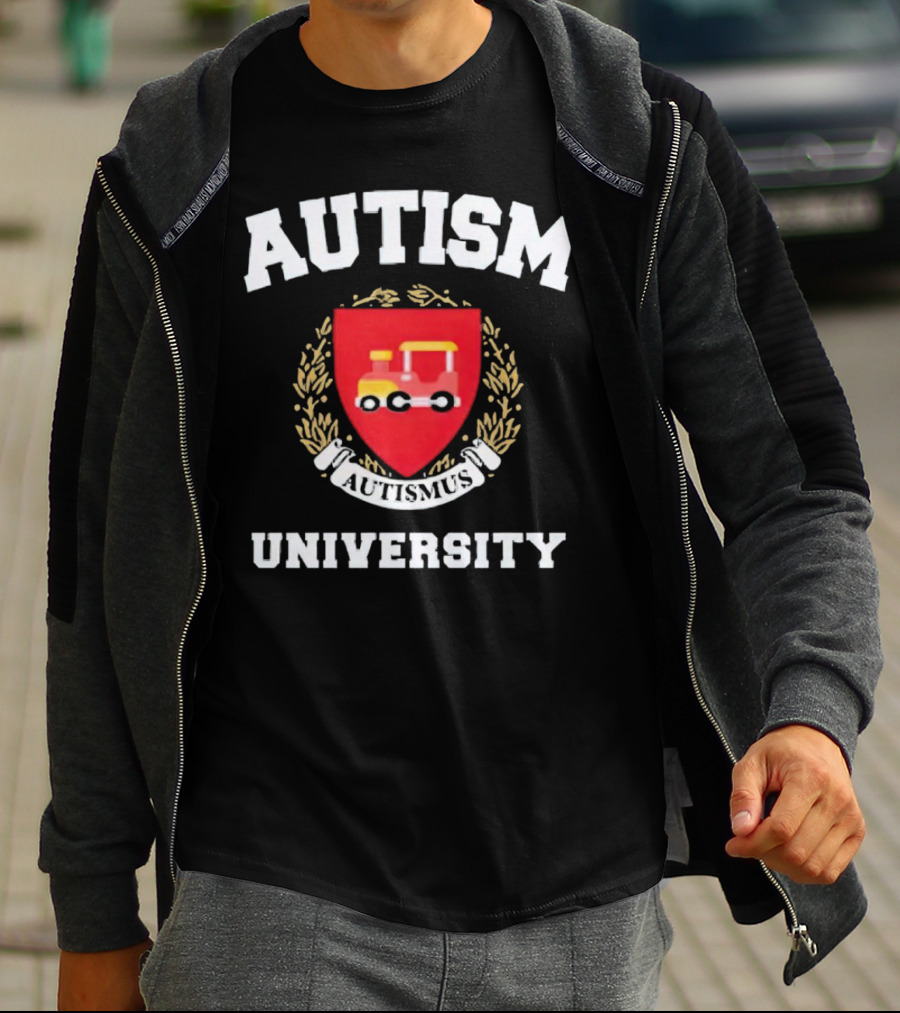 Autismus University Autism Joke Shield With Toy Car Crest T-Shirt