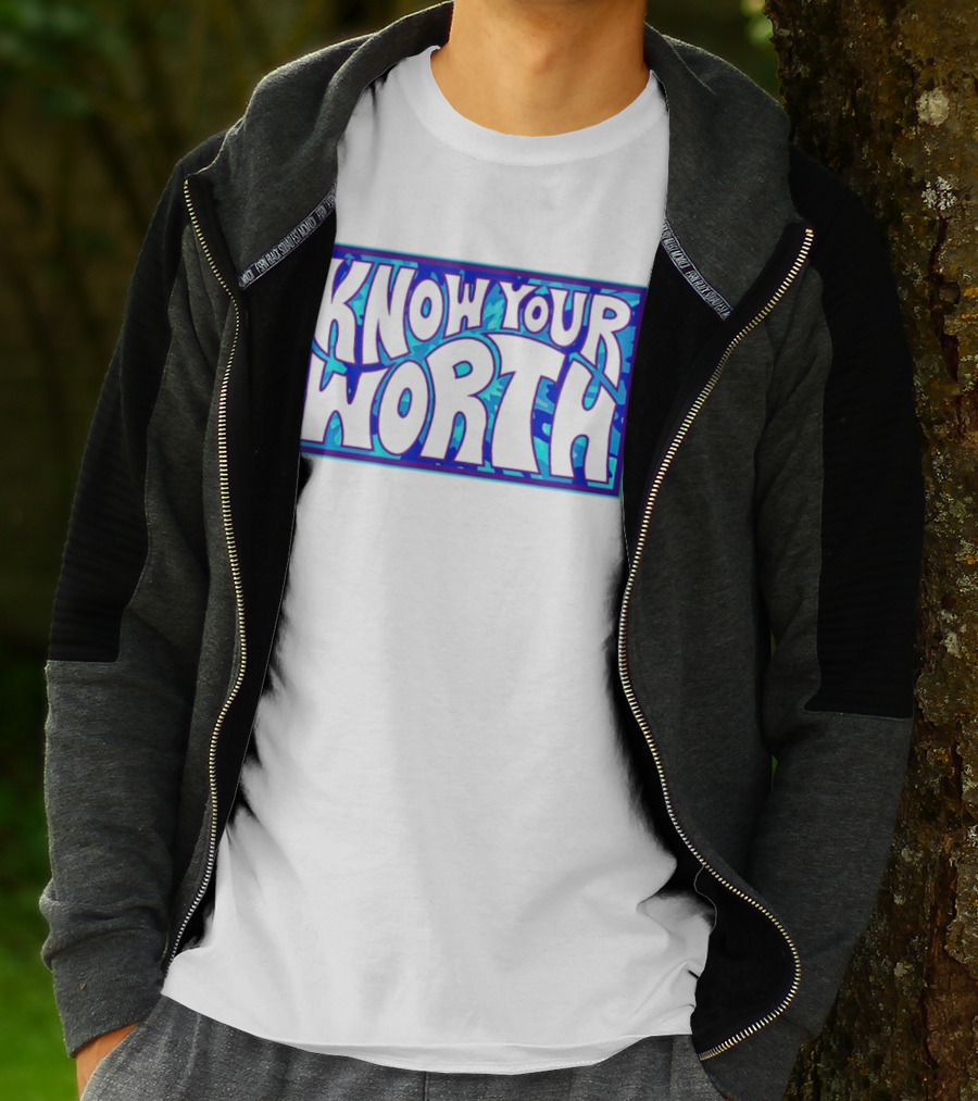 Know Your Worth Blue Abstract T-Shirt