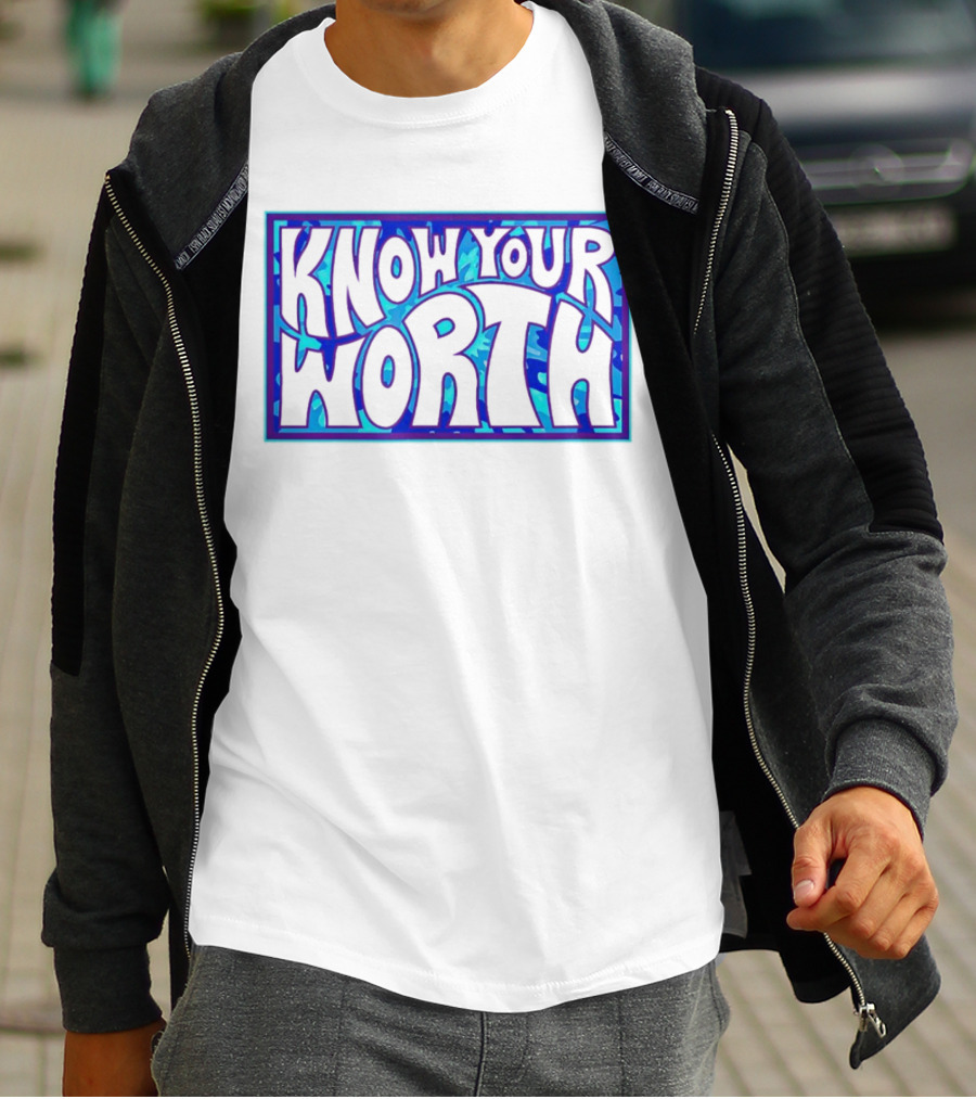 Know Your Worth Blue Abstract T-Shirt