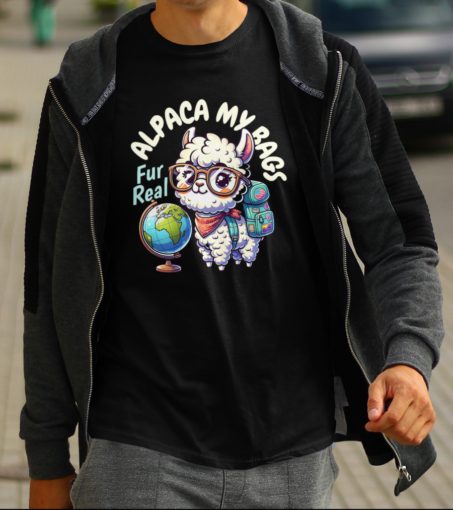Alpaca My Bags Fur Real Cute Globe Travel Adventure T-Shirt