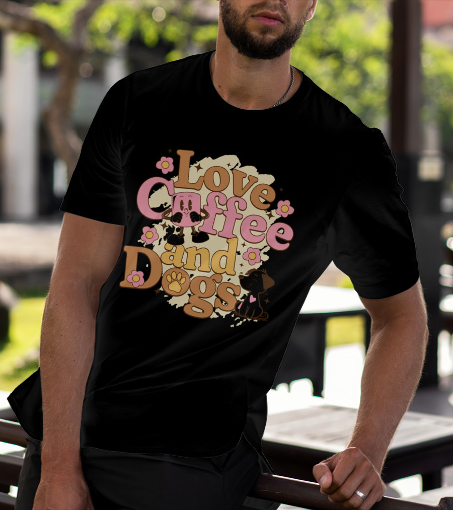 Love Coffee And Dogs Cute Floral Cartoon T-Shirt