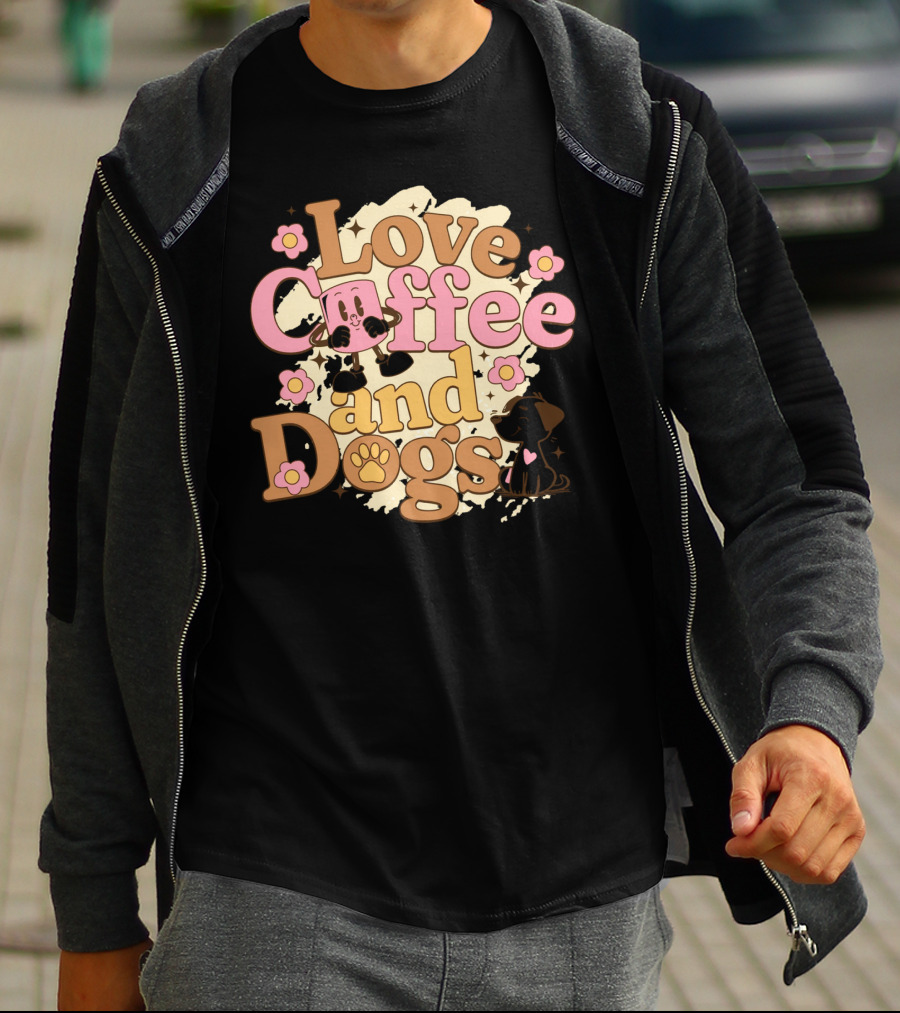 Love Coffee And Dogs Cute Floral Cartoon T-Shirt