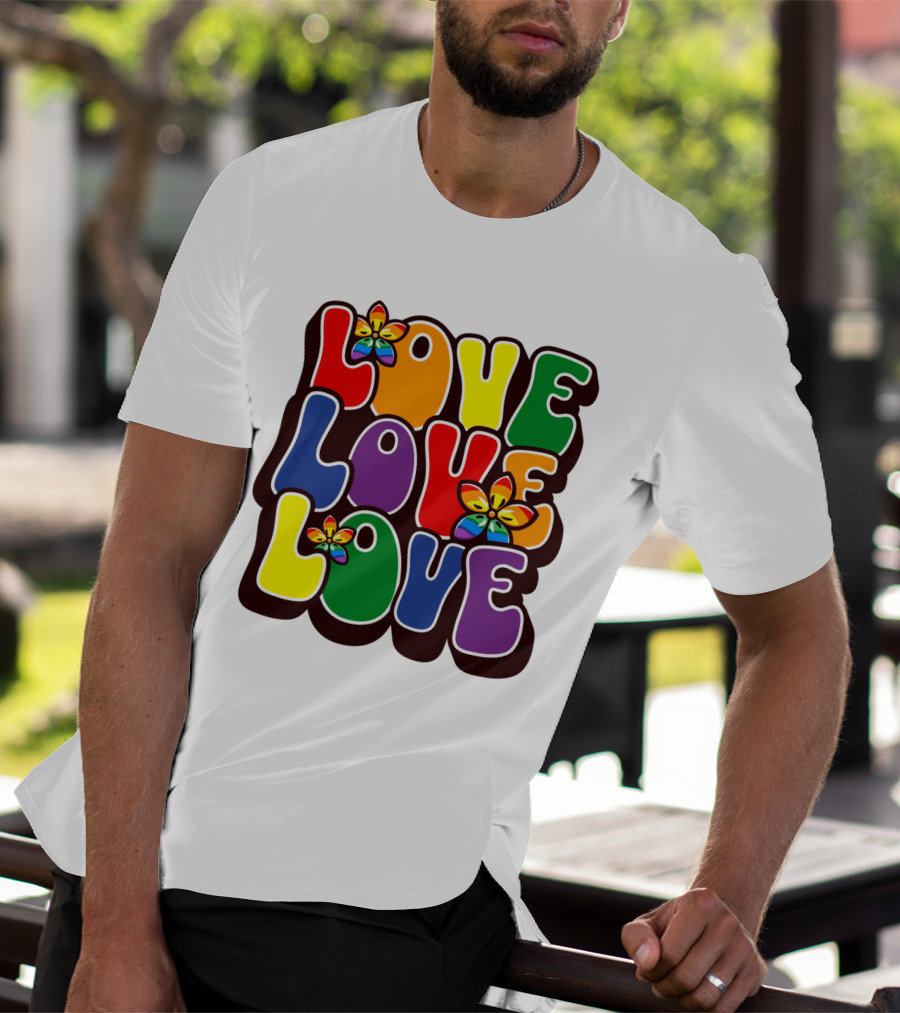 LOVE LOVE LOVE Rainbow Pride Flowers T-Shirt