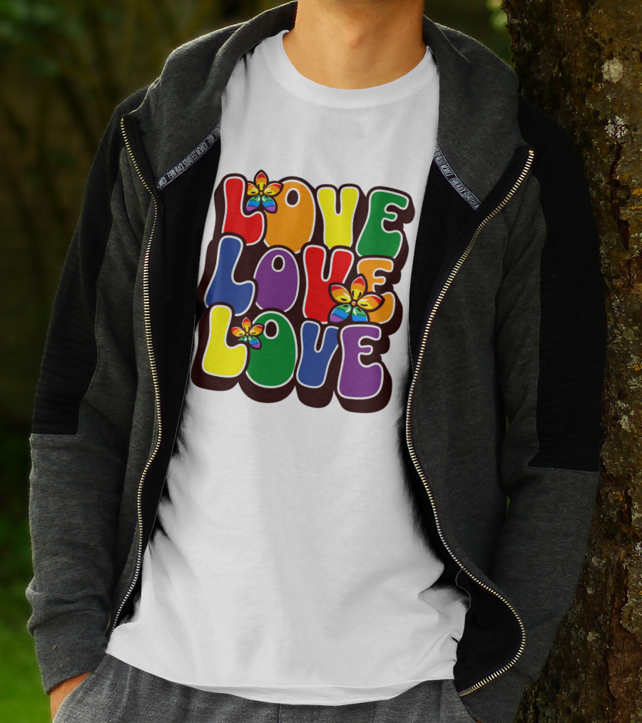 LOVE LOVE LOVE Rainbow Pride Flowers T-Shirt