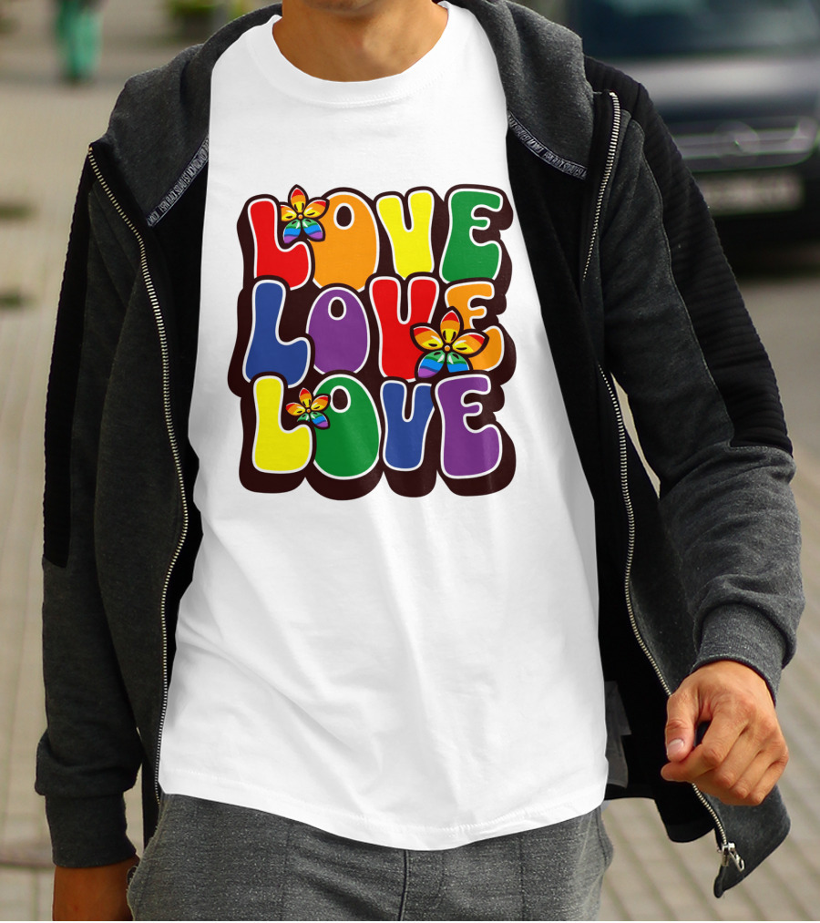 LOVE LOVE LOVE Rainbow Pride Flowers T-Shirt