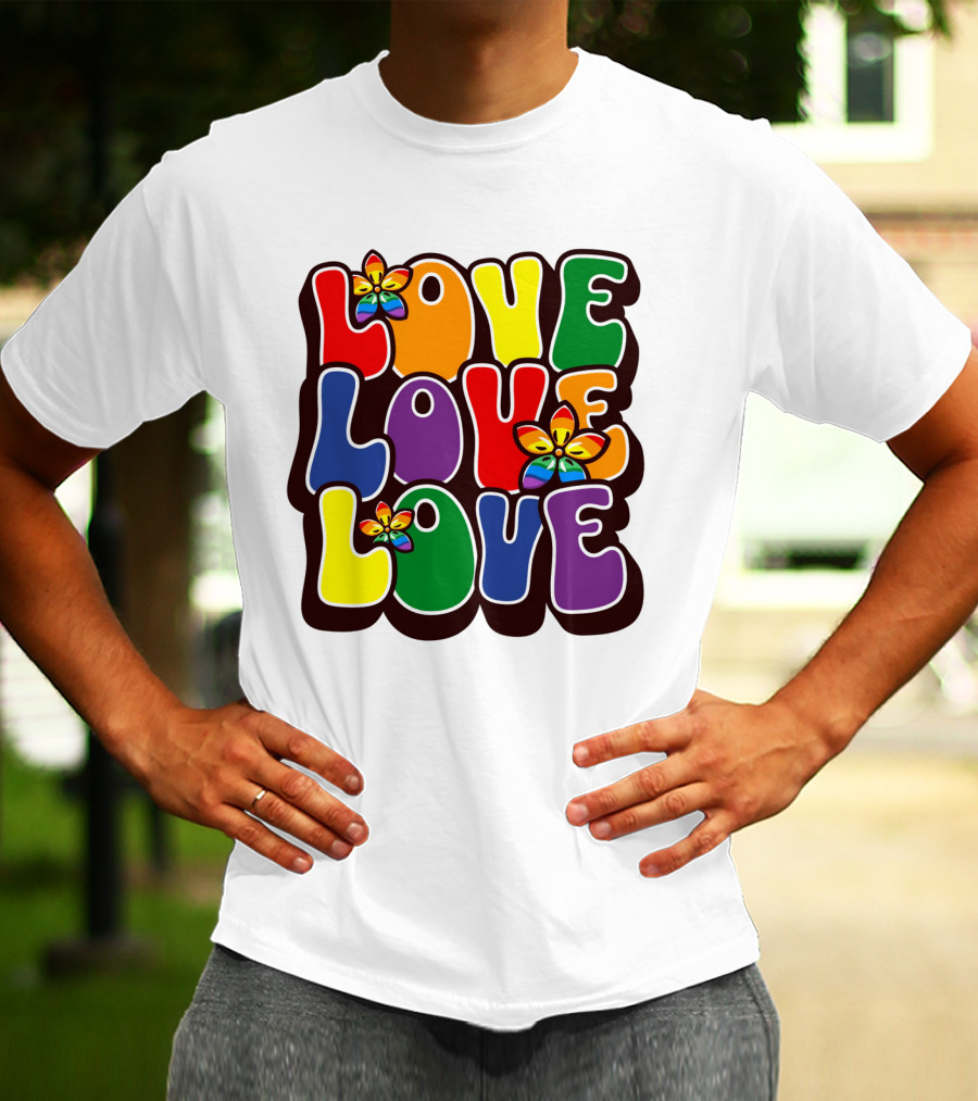 LOVE LOVE LOVE Rainbow Pride Flowers T-Shirt