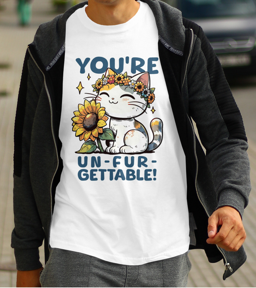 YOU'RE UN-FUR-GETTABLE Sunflower Cat With Flower Crown T-Shirt