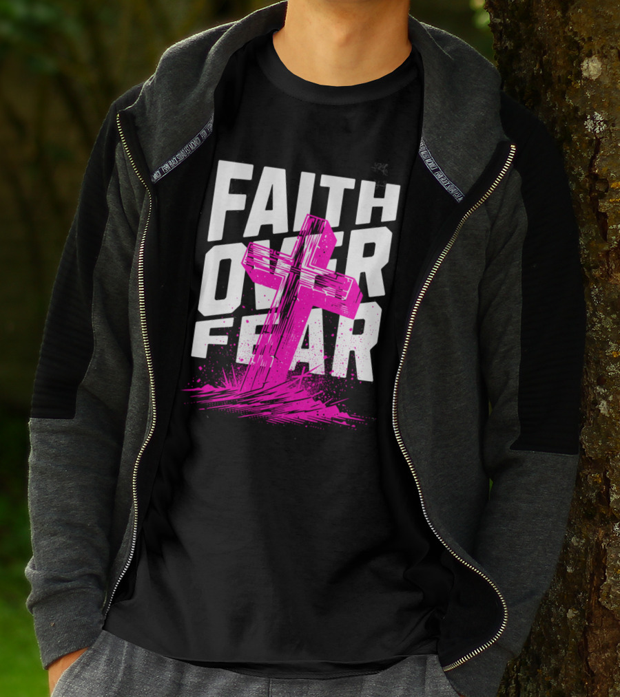 Faith Over Fear Pink Cross T-Shirt