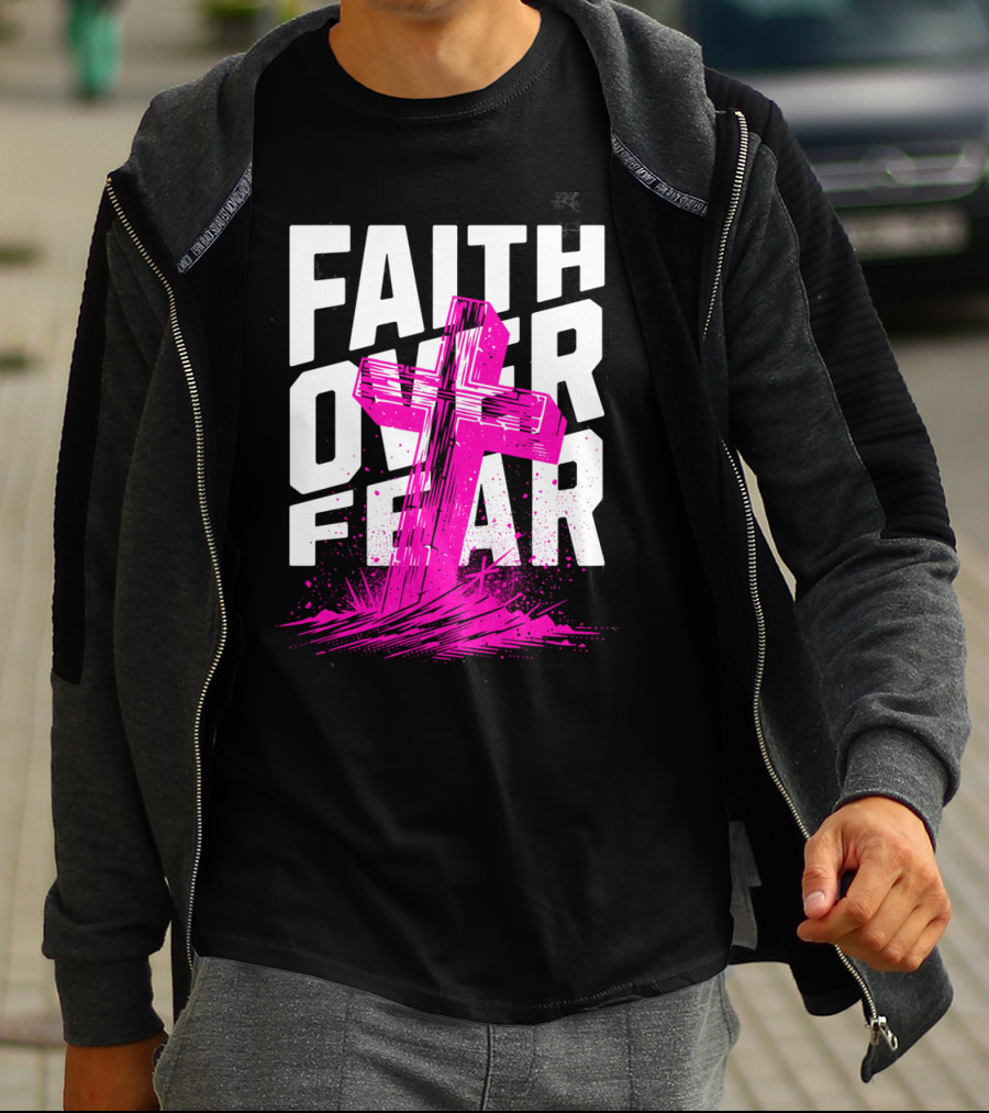 Faith Over Fear Pink Cross T-Shirt