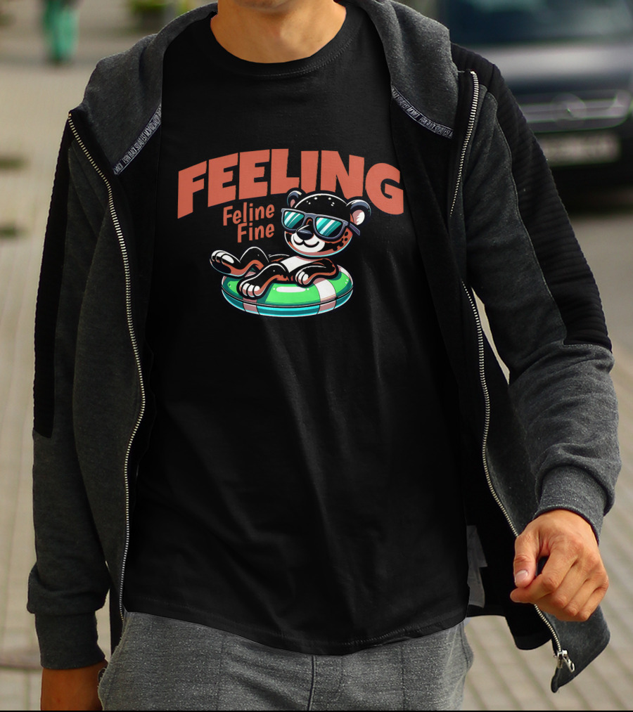 Feeling Feline Fine Relaxed Cool Cat Floating In T-Shirt
