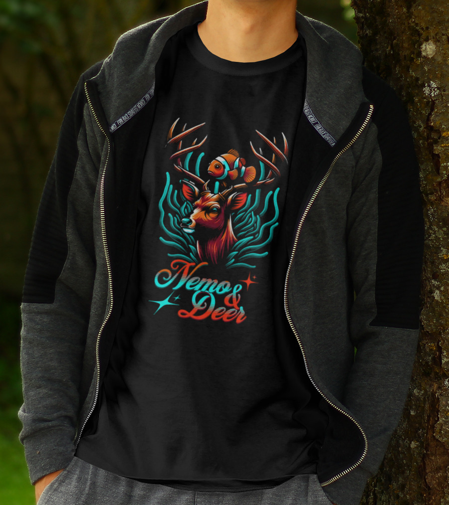 Nemo And Deer Clownfish And Antlers Fantasy Fusion T-Shirt