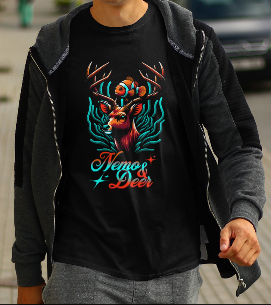 Nemo And Deer Clownfish And Antlers Fantasy Fusion T-Shirt