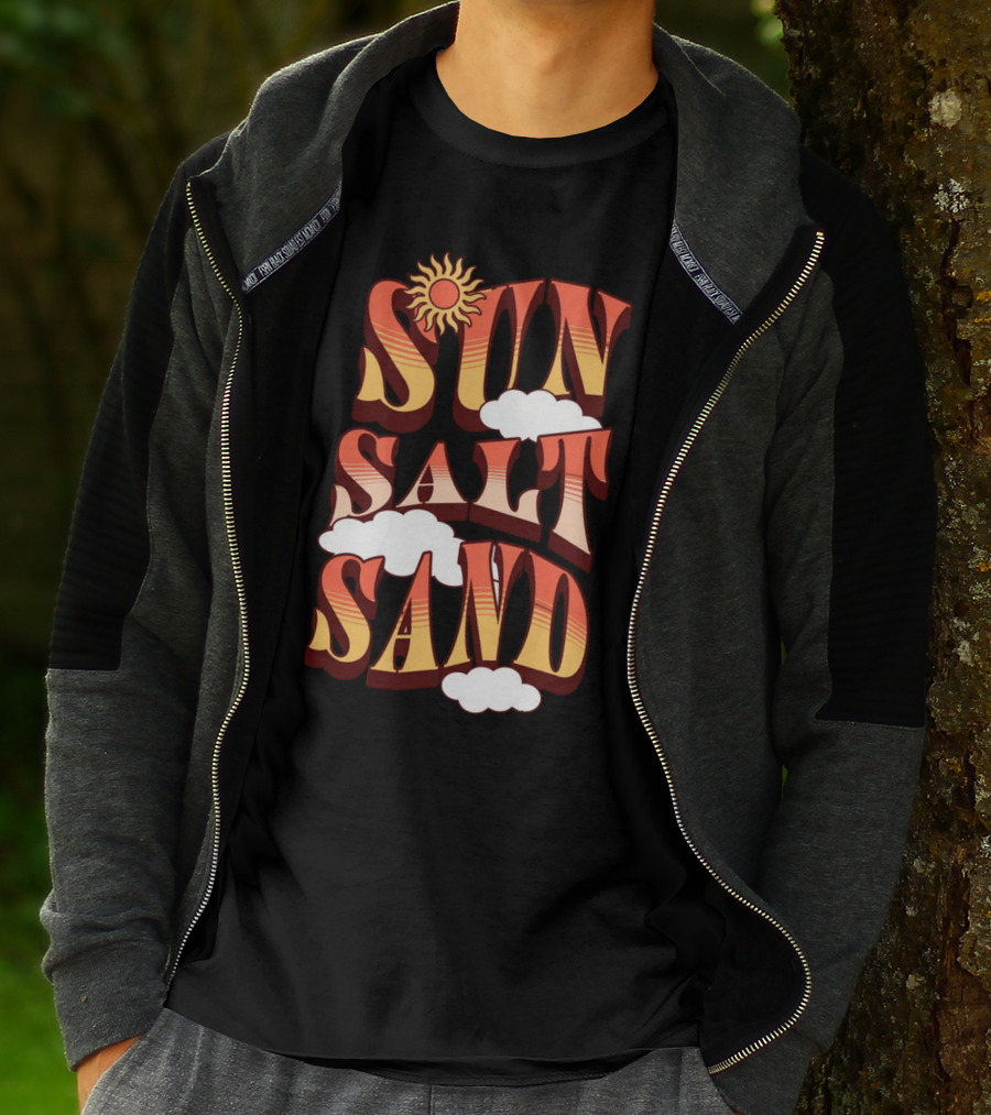Sun Salt Sand Retro Hippie Vibes With Sun And Clouds T-Shirt