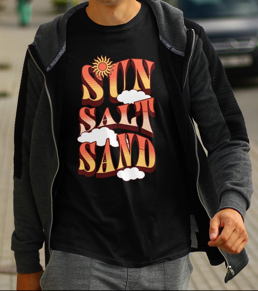 Sun Salt Sand Retro Hippie Vibes With Sun And Clouds T-Shirt