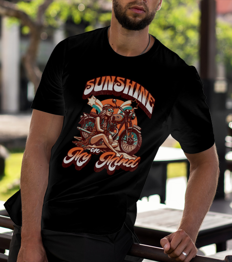 Sunshine On My Mind Hippie Motorcycle Sunset Retro Summer T-Shirt