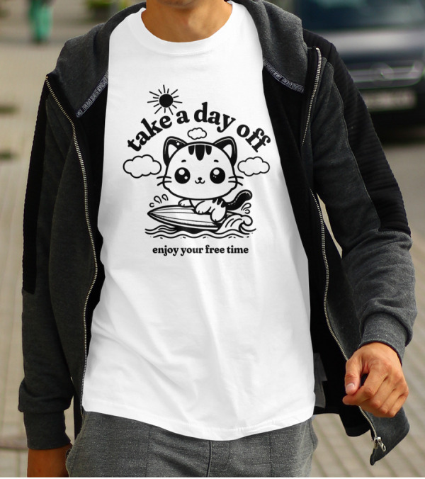 Take A Day Off Cat Surfing Enjoy Your Free Time T-Shirt