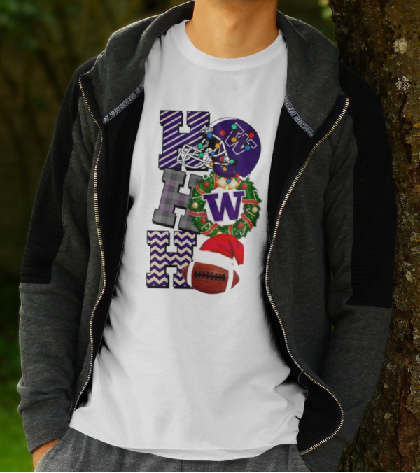 Washington Huskies Football Christmas Ho Ho Ho Helmet Wreath Ball T-Shirt