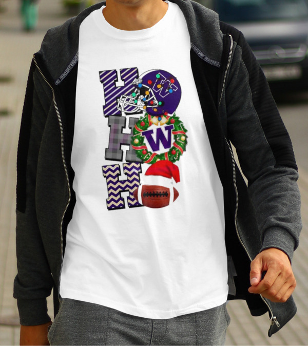 Washington Huskies Football Christmas Ho Ho Ho Helmet Wreath Ball T-Shirt