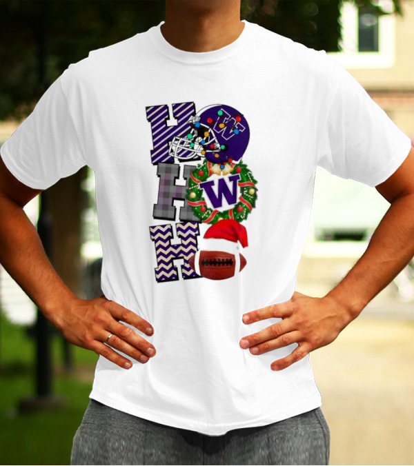 Washington Huskies Football Christmas Ho Ho Ho Helmet Wreath Ball T-Shirt