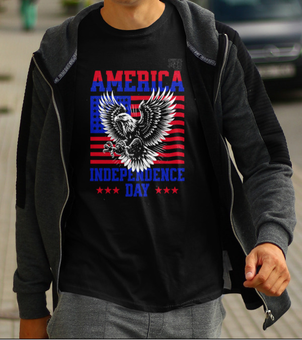 America Independence Day Eagle Flag Stars T-Shirt