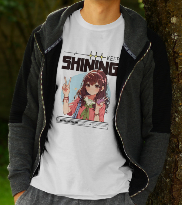 Keep Shining Cute Anime Girl Peace Sign T-Shirt