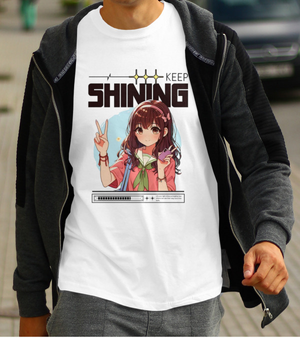 Keep Shining Cute Anime Girl Peace Sign T-Shirt