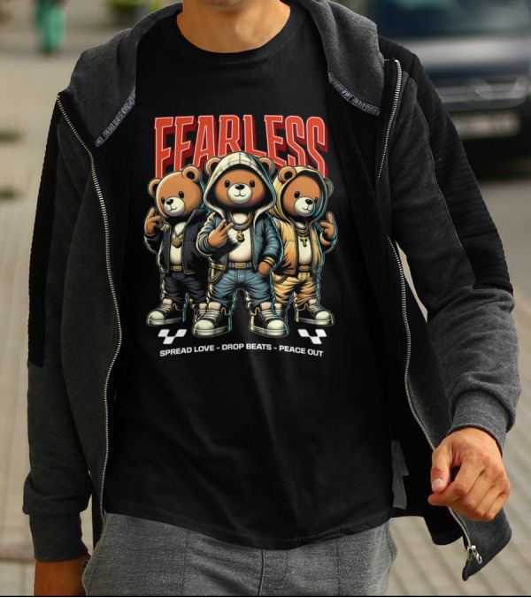 FEARLESS Spread Love Drop Beats Peace Out Teddy Trio T-Shirt