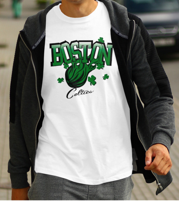 Boston Celtics Shamrock Flames Basketball Vintage T-Shirt