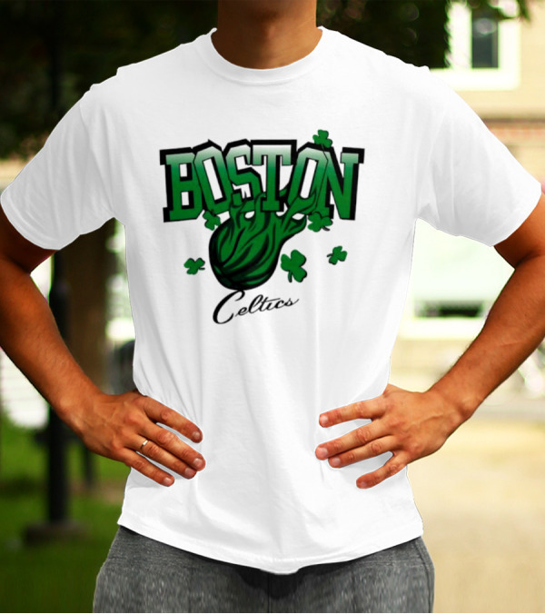 Boston Celtics Shamrock Flames Basketball Vintage T-Shirt