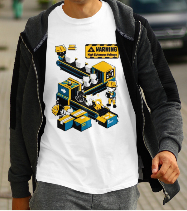 Warning High Cuteness Voltage Cats Factory Worker Warning T-Shirt