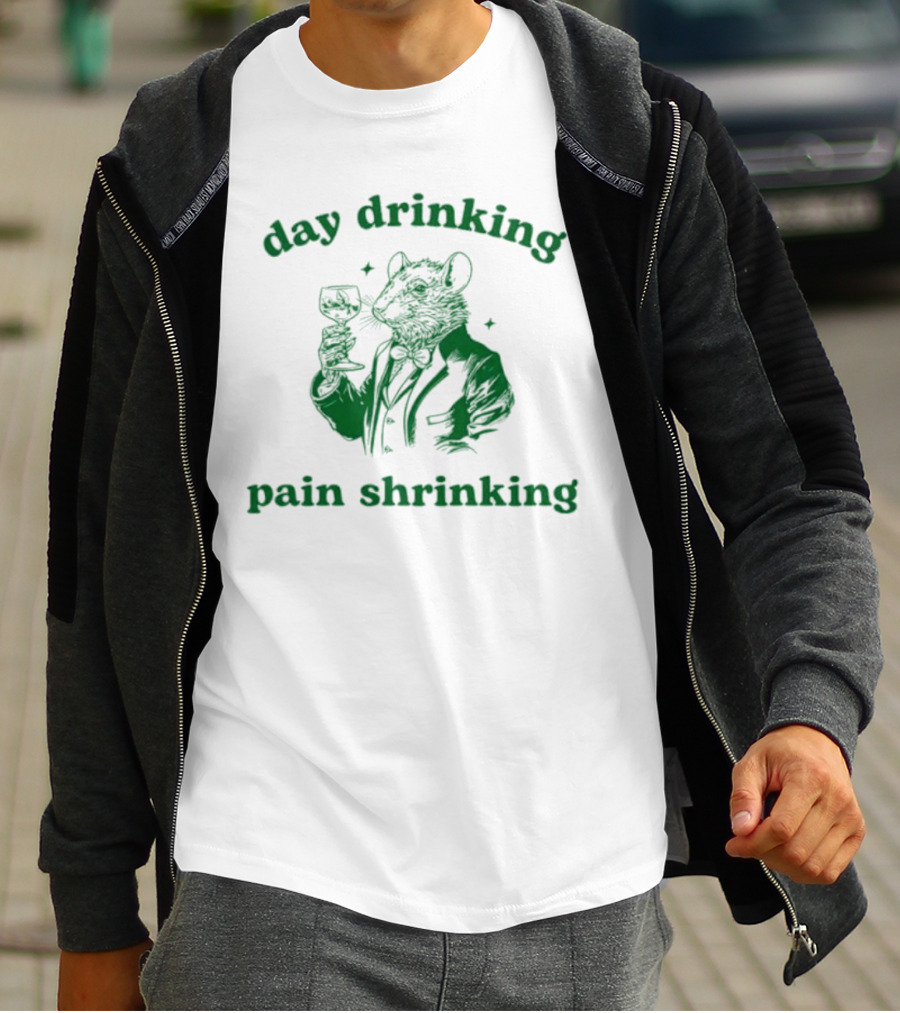 Day Drinking Pain Shrinking Rat In Suit With Wine Glass T-Shirt