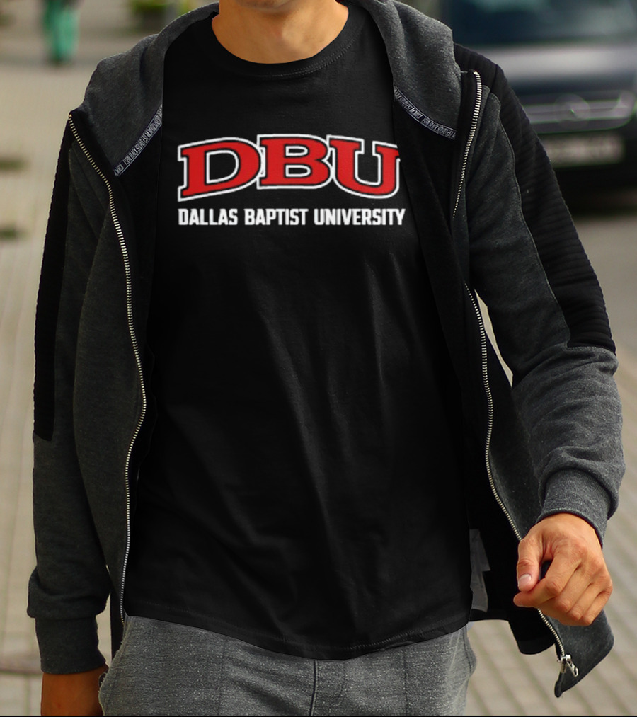 DBU Dallas Baptist University Bold Red And White Typography T-Shirt