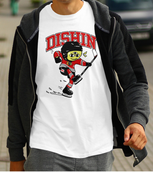 Dishin Chicago Blackhawks Hockey Three-Eyed Mascot T-Shirt