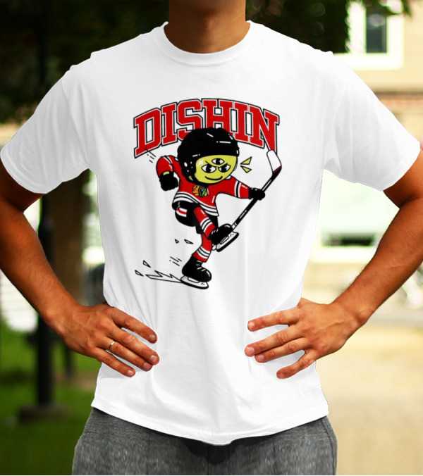 Dishin Chicago Blackhawks Hockey Three-Eyed Mascot T-Shirt
