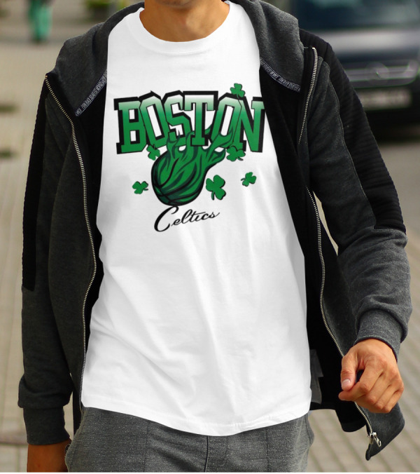 Boston Celtics Vintage Shamrock Basketball Flame T-Shirt