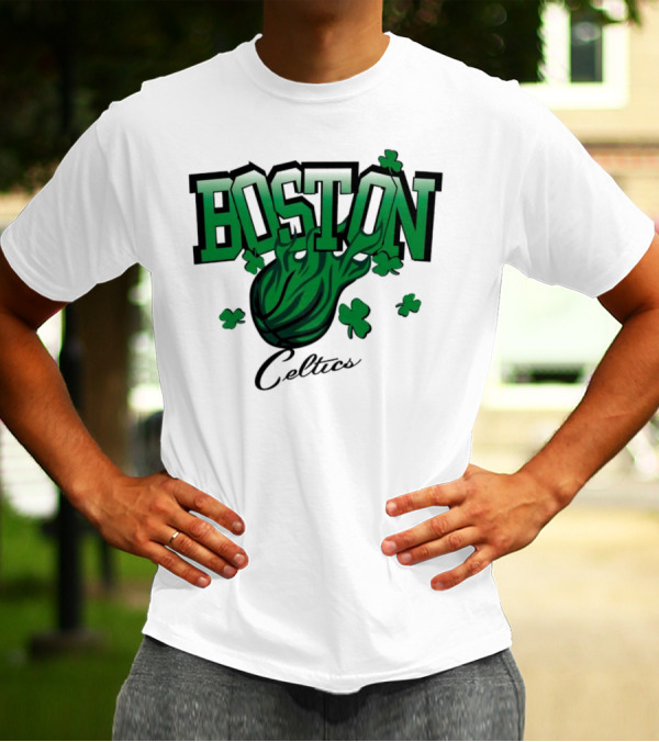 Boston Celtics Vintage Shamrock Basketball Flame T-Shirt
