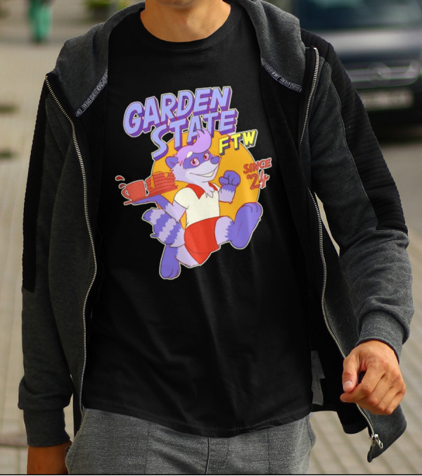 Garden State FTW Since 24 Cartoon Raccoon Serving Pancakes T-Shirt