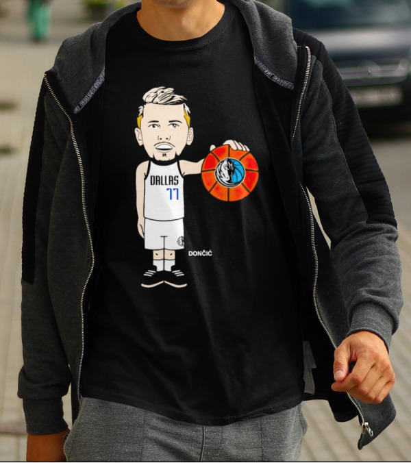 Luka Doncic Dallas Mavericks Cartoon Player Holding Basketball T-Shirt